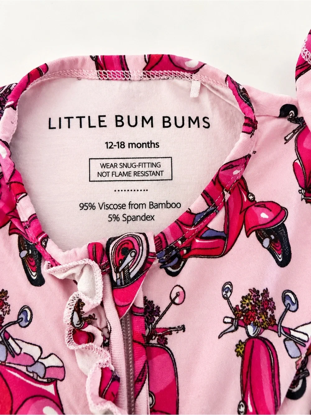Bums and Roses Pink Scooter Print Ruffle One-Piece for Kids